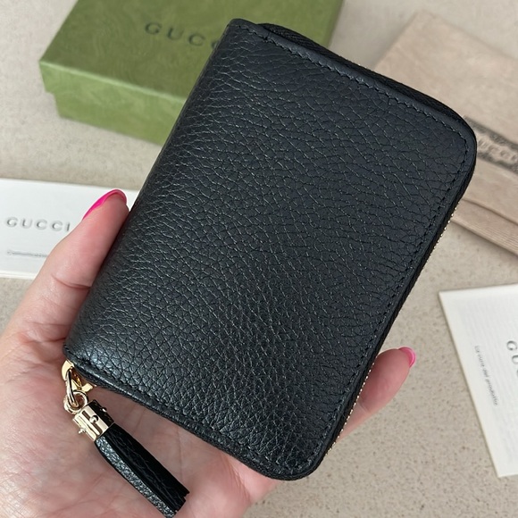 $985 NEW Authentic GUCCI Black Gold Soho Wallet Card Holder Tassel Leather - Picture 9 of 14